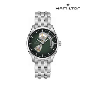 [해밀턴]H32675160 재즈마스터 오픈하트 오토 40mm 그린 다이얼 실버 메탈 남성 시계