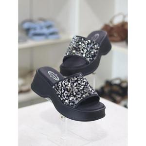 바이로쏘 세이브존03 스팽글 장식 통굽 플랫폼 6.5cm 뮬 샌들 SAV(BY)24S11872AC2W