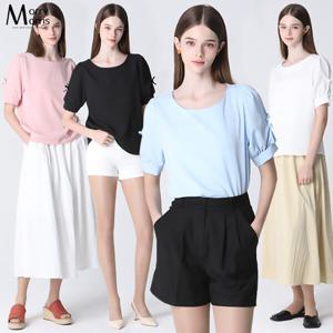 [모리모리스][모리모리스(Morry Morris)] 리본 타이 반팔 블라우