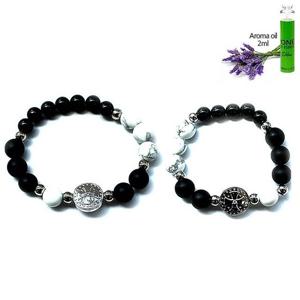 블랙화이트 커플 아로마 원석 팔찌