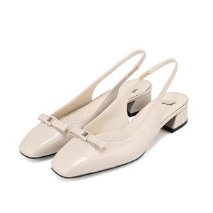 [바바라(슈즈)]소가죽 스퀘어토 리본 포인트 슬링백 펌프스 BBH501BK