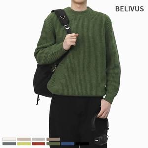 빌리버스 남성 라운트 니트 램스울 혼방 긴팔니트 BRE067