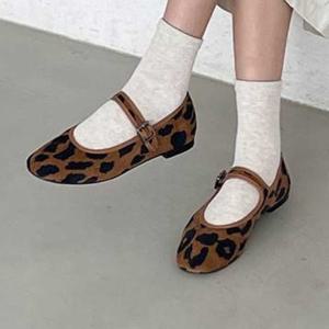 호피 플랫슈즈 여자 메리제인 단화 버클 편한 데일리