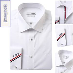 [듀퐁셔츠] 듀퐁셔츠 SE5SM22LS932SWH 구김 적은 슬림핏 화이트 솔리드 스트레치 삼선포인트 소매 로고 긴팔 스판 셔츠 SE5SM22L