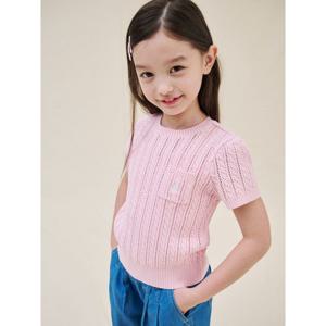 [빈폴키즈] [Essential] 여아 스카시 반소매 라운드 니트 스웨터 라이트 핑크 (BI5351GE1Y)