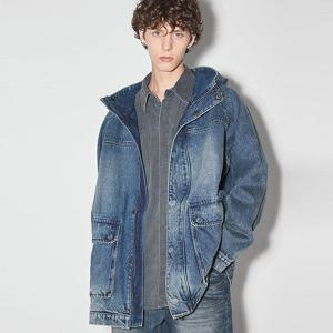 [버커루]남성 아웃포켓 루즈핏 후드 데님 점퍼 B255DJ340P