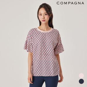 체크 플레어 소매 티셔츠_CACU5-WKS050