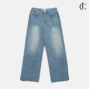 엘케이트 여성 데님팬츠 사계절 연청 사이드 다트 와이드 청바지 LLEE001
