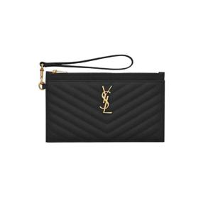 생로랑 그랑 드 뿌드르 엠보스 레더 카산드라 마틀라세 라지 빌 파우치 블랙 636313-BOW01-1000