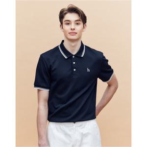 헤지스 남성 25SS AIRY TWILL 네이비 더블 팁 배색 카라 티셔츠 HZTS5B437N3
