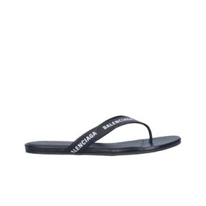 발렌시아가 올오버 로고 프린트 라운드 샌들 블랙 화이트 630051WBAE11090