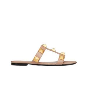 발렌티노 로만 스터드 카프스킨 슬라이드 샌들 핑크 S0BU9ZWMGF9