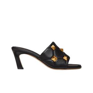 발렌티노 퀼티드 나파 65mm 로만 스터드 슬라이드 샌들 블랙 S0BK3ZCG0NO