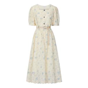 FOCUS  스퀘어 넥 플라워 벨티드 원피스 PBINF5M1OP3661