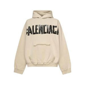 발렌시아가 로고 프린트 프린지 헴 후디 744441TSV86