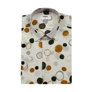 [레노마(셔츠)]다림질이 필요 없는 리플 멀티 도트 프린트 남자 반소매셔츠 RNUSL1343WH