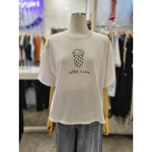 밸리걸 세이브존01 커피 프린트 박시 반팔 티셔츠 604870