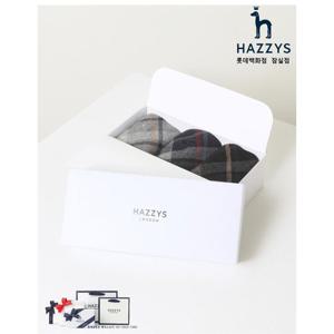 [헤지스ACC][선물포장] HJSS3F152WT_남성용 블랙 체크 배색 중목 양말 3종 세트