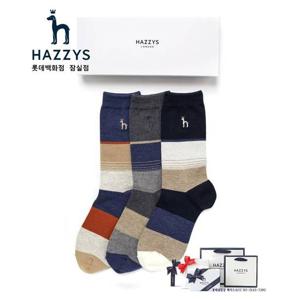 [헤지스ACC][선물포장] HJSS4F107WT_남성용 화이트 컬러배색 남성 장목 양말 3종세트