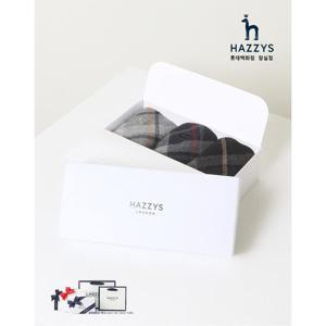 [헤지스ACC][선물포장] HJSS5E152WT_남성 블랙 체크 배색 중목 양말 3종 세트