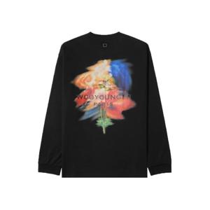 우영미 스웨잉 플라워 백로고 롱슬리브 티셔츠 블랙 W243TS16713B