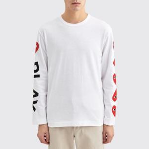 26 SS 꼼데가르송 플레이 하트 로고 슬리브 긴팔 티셔츠 화이트 p1t262