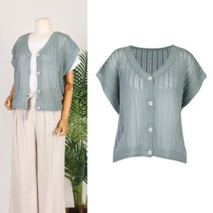 [샵앤]국산 여성 루즈핏 시스루 Y단추 니트 조끼 MLS-WVS-0880-