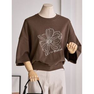 [커스텀에이블]플라워 자수 7부 맨투맨 티셔츠_T2509TS123C