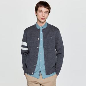 헤지스  25FW  남성 울혼방 소매 배색 라운드 가디건 HZSW5D200G2