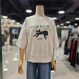 [멜로디가든]블랙 캣 티셔츠 (M25F8T106 오트밀)