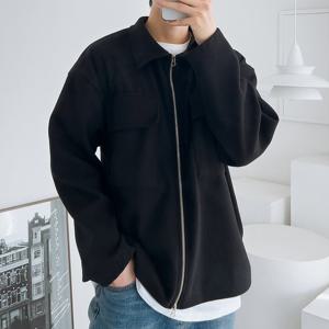 남자 솔리드 포켓 카라넥 집업 점퍼 5C-JUA-Q110-검정