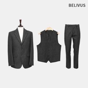 빌리버스 남자 겨울 클래식 헤링본 울블렌드 싱글 자켓 정장 쓰리피스 세트 BVOT177