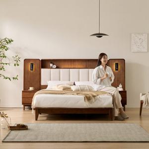 마틸다 원목 침대 LED 조명 호텔식 평상형 프레임 무선충전 라지킹 LK 협탁2포함 (매트별도)