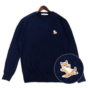 [메종키츠네] (KM00501KT1036 NAVY MELANGE) 남성 칠랙스 니트