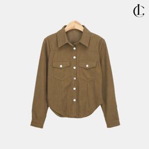 엘케이트 여성 겨울 캐주얼 슬림핏 웨스턴 코듀로이 포켓 크롭 스냅 셔츠 LMV003