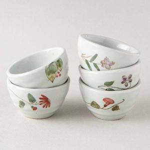 이천도자기 5가지 꽃 도자기 찻잔 5p 화이트