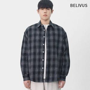 빌리버스 남성 간절기 캐주얼 드롭숄더 체크 셔츠 레이어드 빈티지 남방 BWWT056