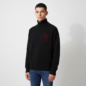 아미 남성 빅 하트 로고 블랙 터틀넥 니트 UKS839U 018 009