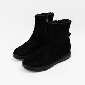 [신난다슈] 여성 앵클부츠 5cm 여자 방한 앵글 털 부츠 퍼 스웨이드 통굽 LD266314 블랙