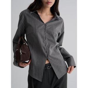 (356164WM14) [에잇세컨즈] 기모 슬림 스트라이프 셔츠  애쉬