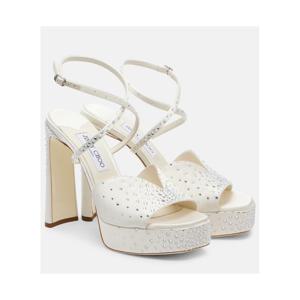 지미추 Karli 임벨리시드 새틴 플랫폼 샌들 P01125233