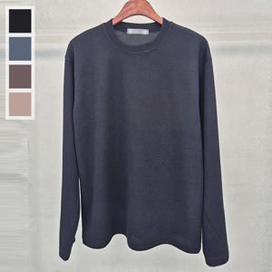 남자 베이직 잔골지 라운드 긴팔 니트티 5C-KN-Q107-차콜