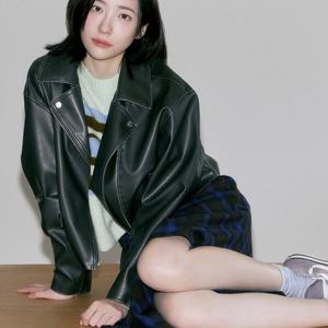 워싱 페이크 레더 바이커 자켓 Z254PSF554