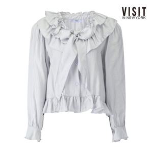 비지트인뉴욕  더블 러플 리본넥 블라우스 (V62LS18)