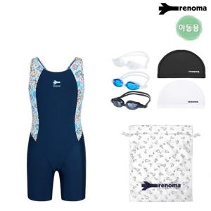 [레노마] 여아동 플라워 X백 3부 반신수영복  수경수모 4종세트 GS2G863SET