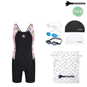 [레노마]여아동 플라워 X백 3부 반신수영복  수경수모 4종세트 GS2G863SET