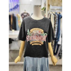 밸리걸 세이브존01 프린팅 박시 세미크롭 워싱 반팔 티셔츠 617700