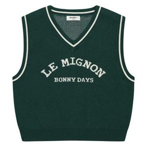 [에꼴리에]MARIO여아 레터링 자카드 브이넥 니트 베스트 24A5053_GN