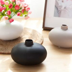 도자기 원형 화병 납작호리 15x10cm 3컬러 조화꽃 전용 꽃병 인테리어 장식 소품 원예