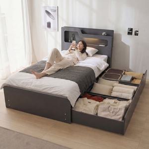 파로마 베이 바뉴 LED 빅서랍 수납 침대 프레임 SS+7존독립